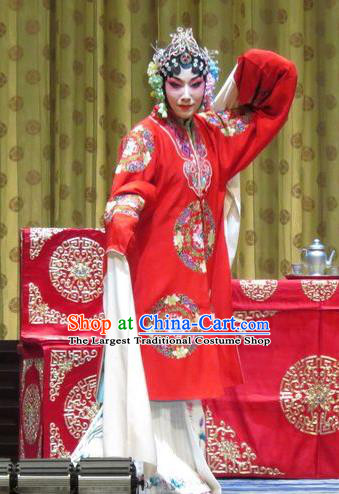 Chinese Ping Opera Hua Tan Red Costumes and Headpieces Jin Yunu Traditional Pingju Opera Young Female Dress Garment Apparels