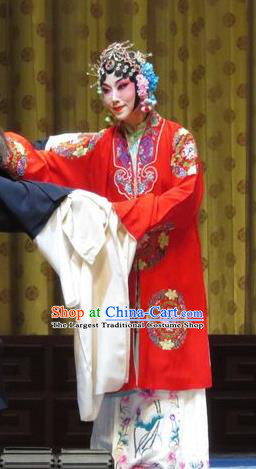 Chinese Ping Opera Hua Tan Red Costumes and Headpieces Jin Yunu Traditional Pingju Opera Young Female Dress Garment Apparels