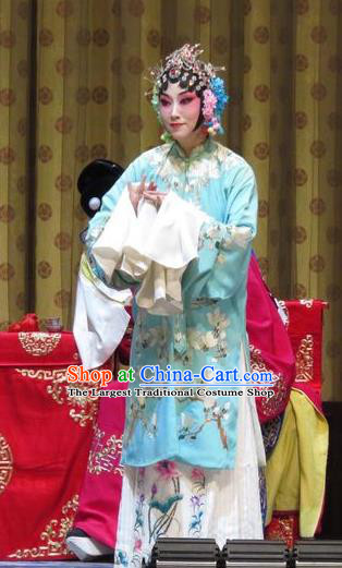 Chinese Ping Opera Diva Costumes and Headpieces Jin Yunu Traditional Pingju Opera Young Female Dress Hua Tan Blue Garment Apparels