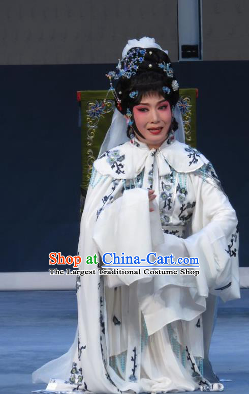 Chinese Ping Opera Distress Maiden Costumes Apparels and Headpieces Xue Yu Bing Shuang Traditional Pingju Opera Diva Qin Xuemei White Dress Garment