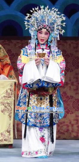 Chinese Ping Opera Hua Tan Embroidered Robe Costumes Apparels and Headdress Qian Kun Belt Shuang Traditional Pingju Opera Actress Dress Garment