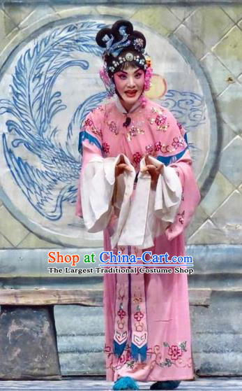 Chinese Ping Opera Noble Lady Ke Baozhu Costumes Yu He Qiao Apparels and Headpieces Traditional Pingju Opera Diva Actress Pink Dress Garment