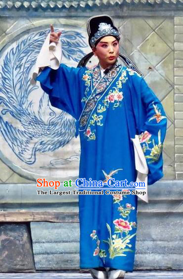 Yu He Qiao Chinese Ping Opera Niche Costumes and Headwear Pingju Opera Young Male Apparels Clothing Scholar Xuan Dengao Embroidered Robe