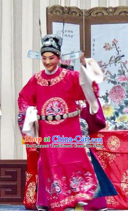 Yu He Qiao Chinese Ping Opera Xuan Dengao Costumes and Headwear Pingju Opera Young Male Apparels Clothing Number One Scholar Embroidered Robe