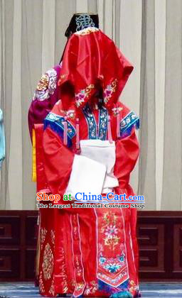 Chinese Ping Opera Diva Bride Costumes Yu He Qiao Apparels and Headdress Traditional Pingju Opera Actress Red Dress Wedding Garment