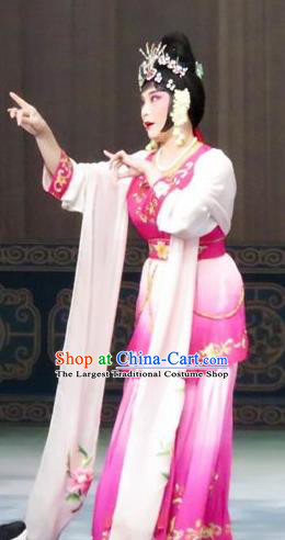 Chinese Ping Opera Patrician Lady Costumes The Wrong Red Silk Apparels and Headpieces Traditional Pingju Opera Hua Tan Rosy Dress Garment