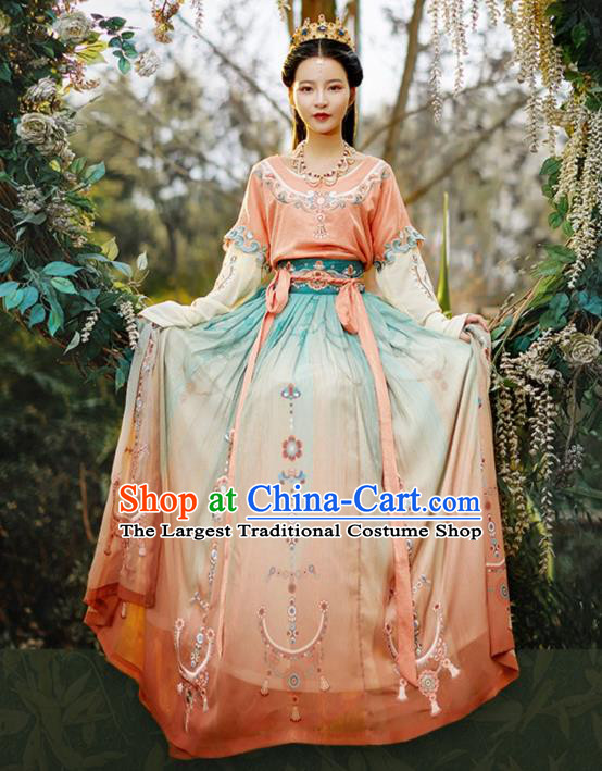 Chinese Traditional Flying Apsaras Dance Hanfu Dress Apparels Ancient Tang Dynasty Court Lady Historical Costumes for Women