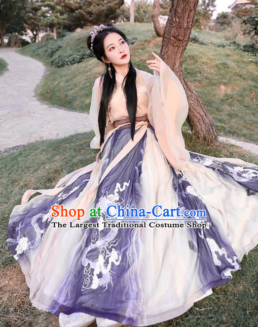 Chinese Traditional Apparels Jin Dynasty Court Infanta Historical Costumes Ancient Palace Princess Embroidered Hanfu Dress for Women