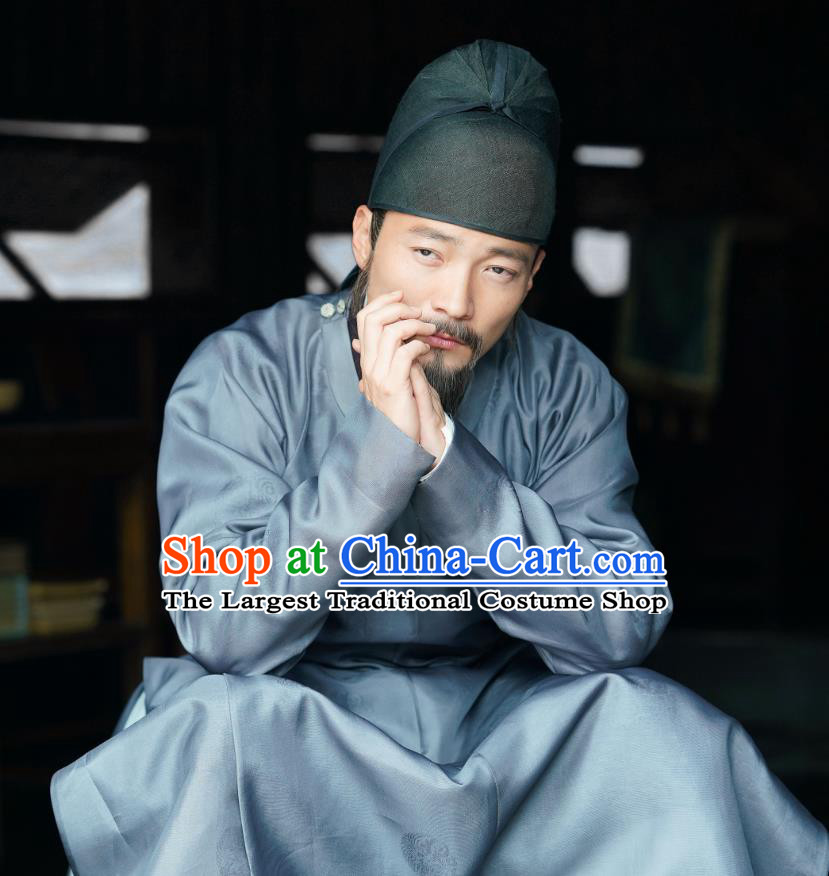 Traditional Chinese Ancient Imperial Tutor Historical Costumes Drama Serenade of Peaceful Joy Song Dynasty Chancellor Yan Shu Garment and Hat