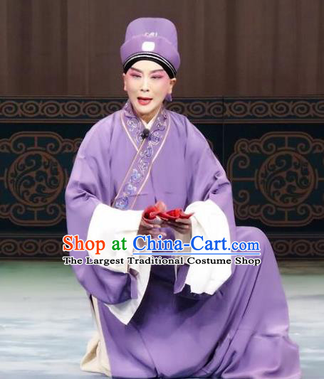 The Wrong Red Silk Chinese Ping Opera Scholar Zhang Qiuren Costumes Pingju Opera Young Male Apparels Clothing and Hat