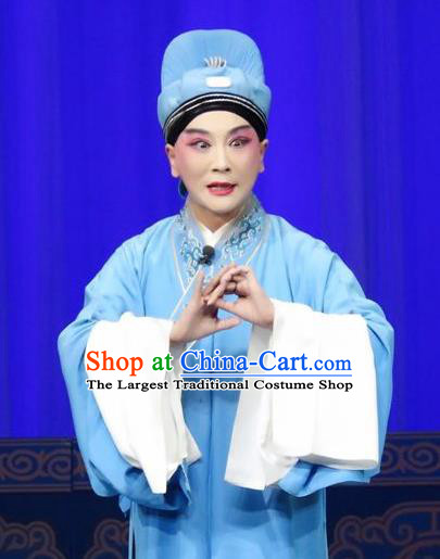 The Wrong Red Silk Chinese Ping Opera Niche Costumes Pingju Opera Young Male Apparels Scholar Zhang Qiuren Clothing and Hat