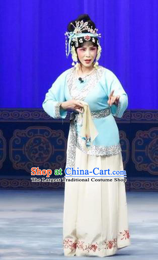 Chinese Ping Opera Young Lady Costumes The Wrong Red Silk Apparels and Headpieces Traditional Pingju Opera Hua Tan Dress Garment