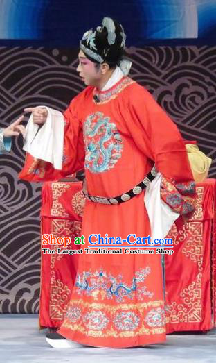 The Wrong Red Silk Chinese Ping Opera Number One Scholar Costumes Pingju Opera Young Male Apparels Niche Official Clothing and Hat
