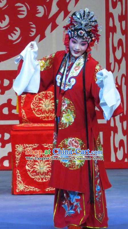 Chinese Ping Opera Bride Li Yue E Flower a Matchmaker Wedding Apparels Costumes and Headdress Traditional Pingju Opera Hua Tan Red Dress Garment