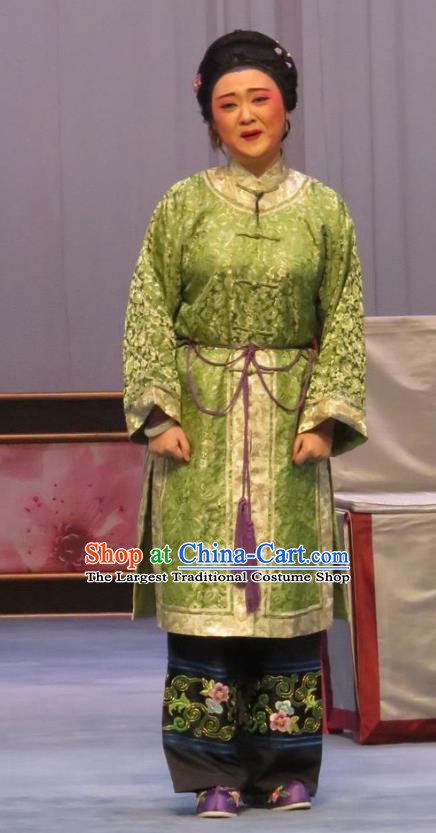 Chinese Ping Opera Fei Jie Elderly Dame Apparels Costumes and Headpieces Traditional Pingju Opera Old Female Green Dress Garment