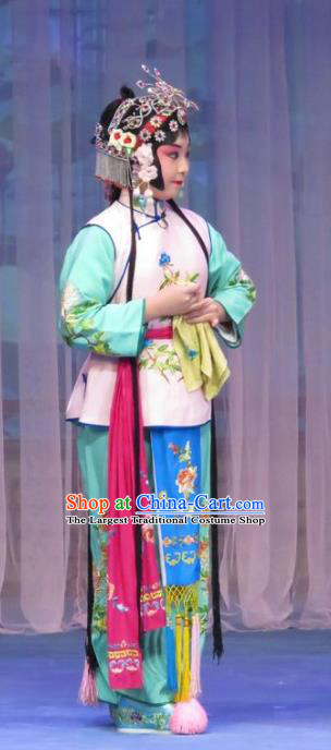 Chinese Ping Opera Xiaodan Flower a Matchmaker Costumes and Headdress Traditional Pingju Opera Dress Servant Girl Garment Apparels