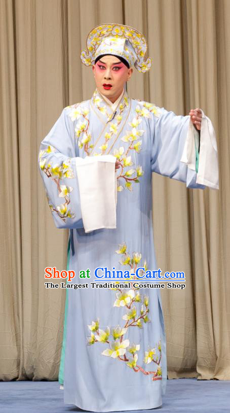 Nao Yan Fu Chinese Ping Opera Xiaosheng Costumes and Headwear Pingju Opera Scholar Zeng Rong Apparels Clothing
