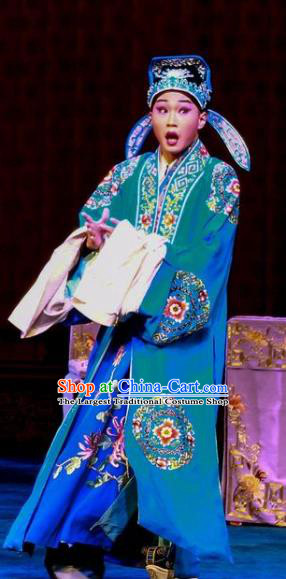 Nao Yan Fu Chinese Ping Opera Costumes and Headwear Pingju Opera Xiaosheng Apparels Clothing Scholar Zeng Rong Blue Robe