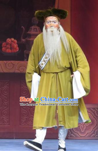 Yuan Yang Pu Chinese Ping Opera Old Man Costumes and Headwear Pingju Opera Laosheng Apparels Elderly Male Clothing