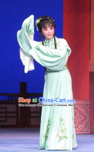 Chinese Ping Opera Actress Xu Wengu Apparels Costumes and Headpieces Yuan Yang Pu Traditional Pingju Opera Diva Young Female Green Dress Garment