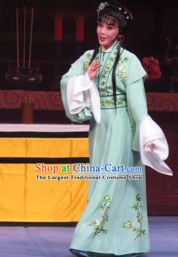 Chinese Ping Opera Actress Xu Wengu Apparels Costumes and Headpieces Yuan Yang Pu Traditional Pingju Opera Diva Young Female Green Dress Garment