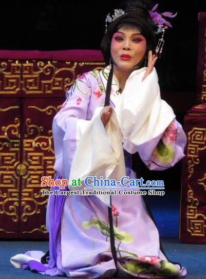 Chinese Ping Opera Actress Apparels Costumes and Headpieces The Five Female Worshipers Traditional Pingju Opera Hua Tan Purple Dress Diva Garment