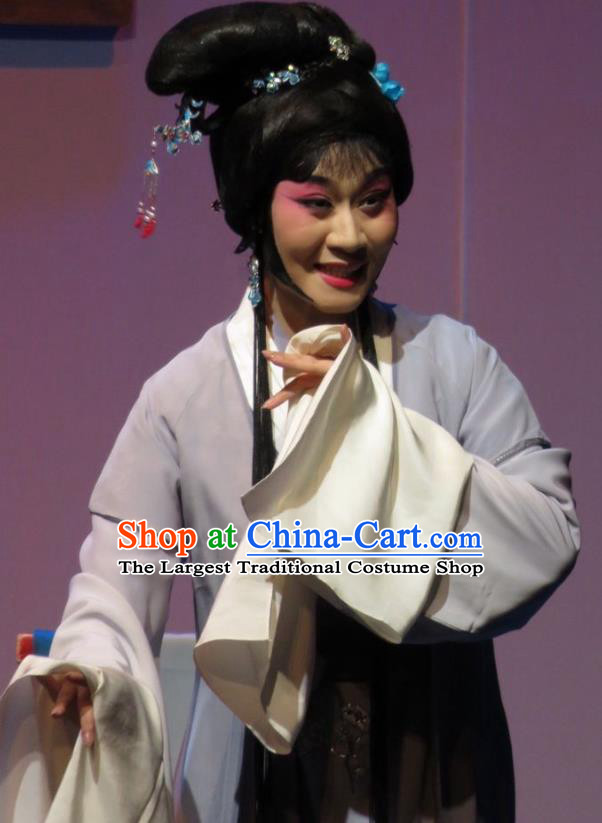 Chinese Ping Opera Young Lady Yang Sanchun Apparels Costumes and Headpieces The Five Female Worshipers Traditional Pingju Opera Hua Tan Dress Garment