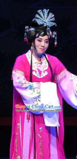 Chinese Ping Opera Actress Apparels Costumes and Headpieces The Five Female Worshipers Traditional Pingju Opera Diva Shuang Tao Rosy Dress Garment