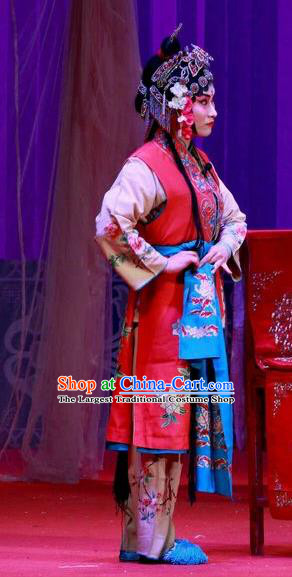 Chinese Ping Opera Female Servant Apparels Costumes and Headdress Remember Back to the Cup Traditional Pingju Opera Young Lady Dress Garment