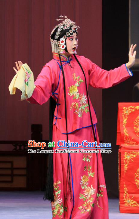 Chinese Ping Opera Xiaodan Apparels Costumes and Headpieces Linjiang Post Traditional Pingju Opera Young Lady Rosy Dress Garment