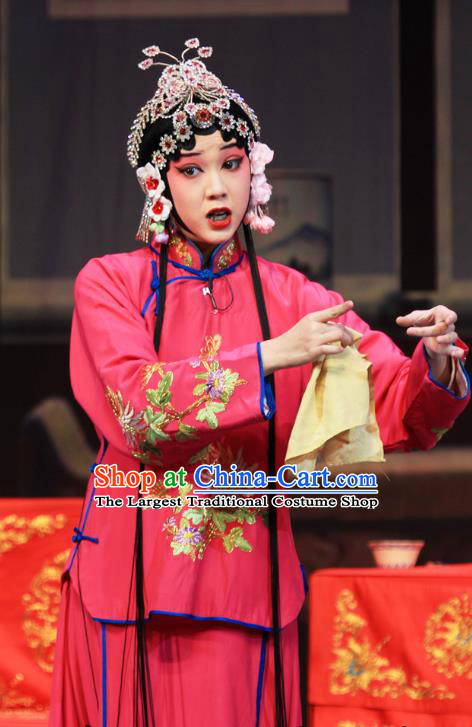 Chinese Ping Opera Xiaodan Apparels Costumes and Headpieces Linjiang Post Traditional Pingju Opera Young Lady Rosy Dress Garment