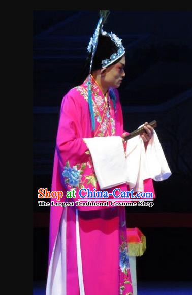 The Five Female Worshipers Chinese Ping Opera Scholar Rosy Robe Costumes and Headwear Pingju Opera Xiaosheng Scholar Apparels Clothing