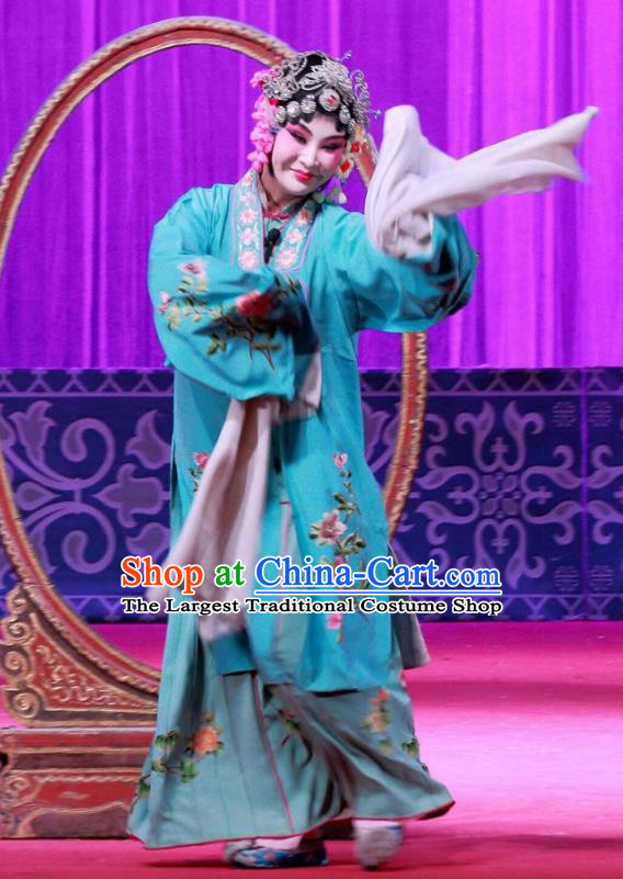 Chinese Ping Opera Actress Apparels Costumes and Headpieces Remember Back to the Cup Traditional Pingju Opera Diva Wang Yuying Blue Dress Garment