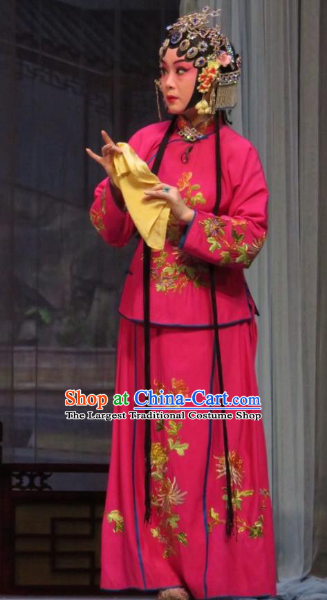 Chinese Ping Opera Actress Apparels Costumes and Headpieces Remember Back to the Cup Traditional Pingju Opera Young Female Rosy Dress Garment