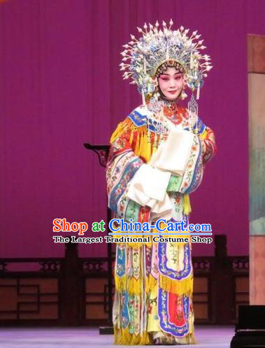 Chinese Ping Opera The Arrogant Princess Diva Apparels Costumes and Headdress Traditional Pingju Opera Garment Hua Tan Embroidered Dress