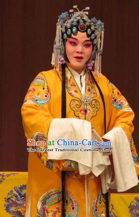 Chinese Ping Opera The Arrogant Princess Queen Apparels Costumes and Headdress Traditional Pingju Opera Empress Dress Garment