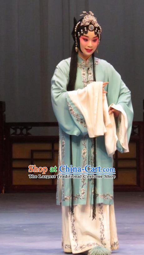 Chinese Ping Opera Distress Maiden Apparels Costumes and Headdress Li Xianglian Selling Paintings Traditional Pingju Opera Tsing Yi Dress Garment
