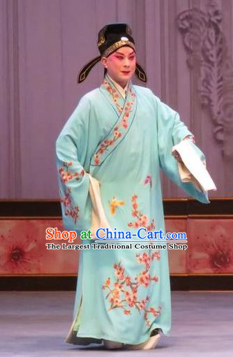 Peach Blossom Temple Chinese Ping Opera Scholar Zhang Cai Costumes and Headwear Pingju Opera Young Male Apparels Clothing