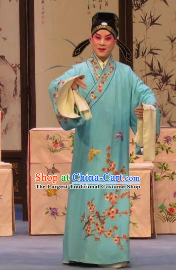 Peach Blossom Temple Chinese Ping Opera Scholar Zhang Cai Costumes and Headwear Pingju Opera Young Male Apparels Clothing