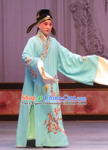 Peach Blossom Temple Chinese Ping Opera Scholar Zhang Cai Costumes and Headwear Pingju Opera Young Male Apparels Clothing