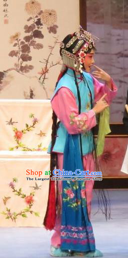 Chinese Ping Opera Young Lady Maidservant Apparels Costumes and Headdress Peach Blossom Temple Traditional Pingju Opera Xiaodan Dress Garment