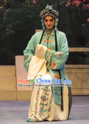 Chinese Ping Opera Diva Apparels Costumes and Headdress Peach Blossom Temple Traditional Pingju Opera Huadan Dress Actress Garment