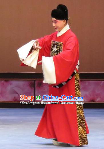 Peach Blossom Temple Chinese Ping Opera Young Male Costumes and Headwear Pingju Opera Xiaosheng Apparels Scholar Official Clothing