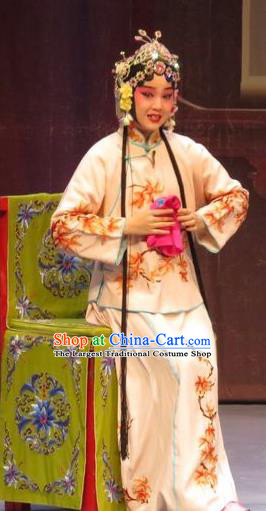 Chinese Ping Opera Xiao Dan Apparels Costumes and Headdress Li Xianglian Selling Paintings Traditional Pingju Opera Diva Dress Garment