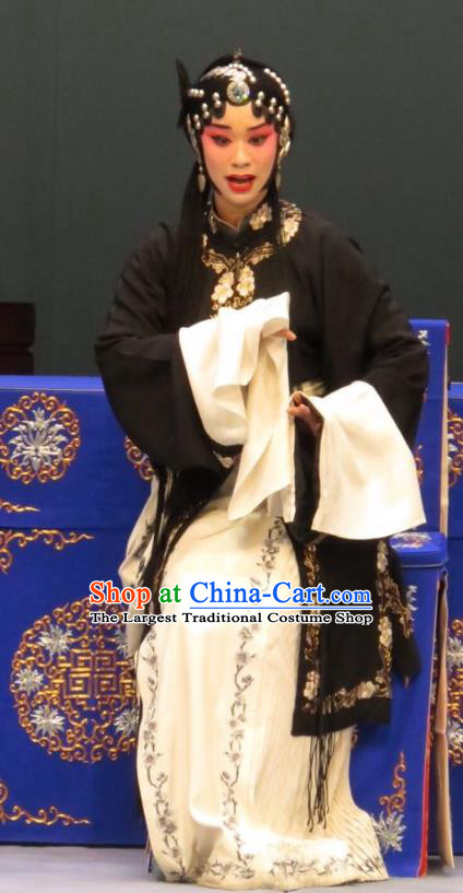Chinese Ping Opera Tsing Yi Apparels Costumes and Headdress Li Xianglian Selling Paintings Traditional Pingju Opera Actress Black Dress Garment