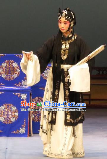 Chinese Ping Opera Tsing Yi Apparels Costumes and Headdress Li Xianglian Selling Paintings Traditional Pingju Opera Actress Black Dress Garment