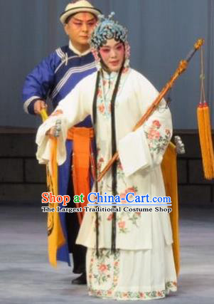 Chinese Ping Opera Diva Apparels Costumes and Headdress Linjiang Post Traditional Pingju Opera Hua Tan Dress Actress Zhang Lanzhen Garment