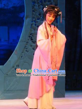 Chinese Ping Opera Lin Daiyu Apparels Costumes and Headpieces Baoyu and Daiyu Traditional Pingju Opera Hua Tan Dress Garment
