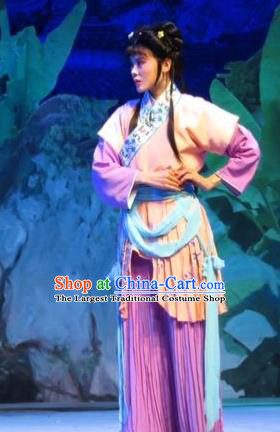 Chinese Ping Opera Young Lady Apparels Costumes and Headpieces Baoyu and Daiyu Traditional Pingju Opera Maidservant Hua Xiren Dress Garment