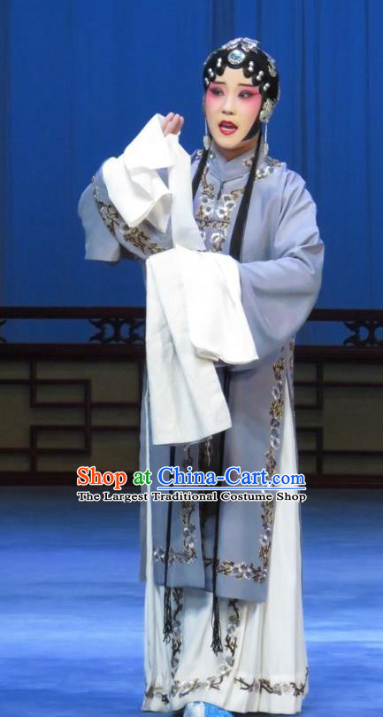 Chinese Ping Opera Diva Costumes Apparels and Headpieces Traditional Pingju Opera Young Female Grey Dress Garment